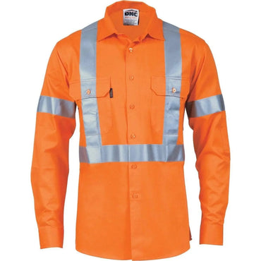 Dnc Workwear Hi-vis D/n Long Sleeve Cotton Shirt With Cross Back Generic R/tape - 3989 Metro Workwear.
