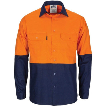 DNC WORKWEAR Hi-Vis L/W Cool-Breeze T2 Vertical Vented Long Sleeve Cotton Shirt with Gusset Sleeves  3733
