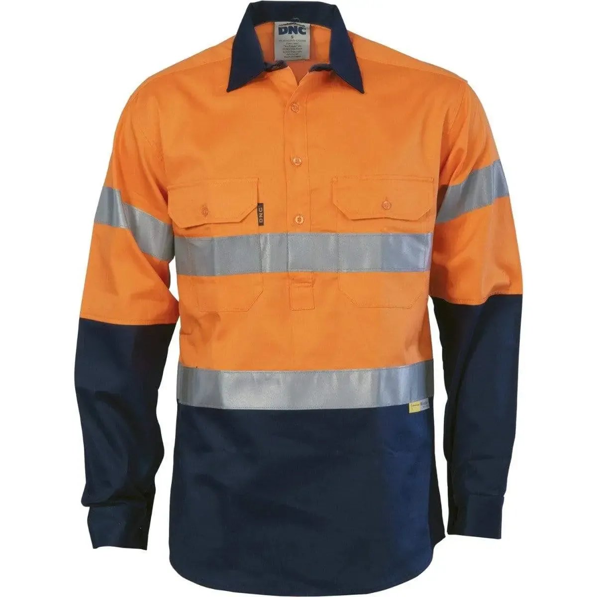 Dnc Workwear Hi-vis Two-tone Closed Front Cotton Shirt With 3m R/tape - 3849