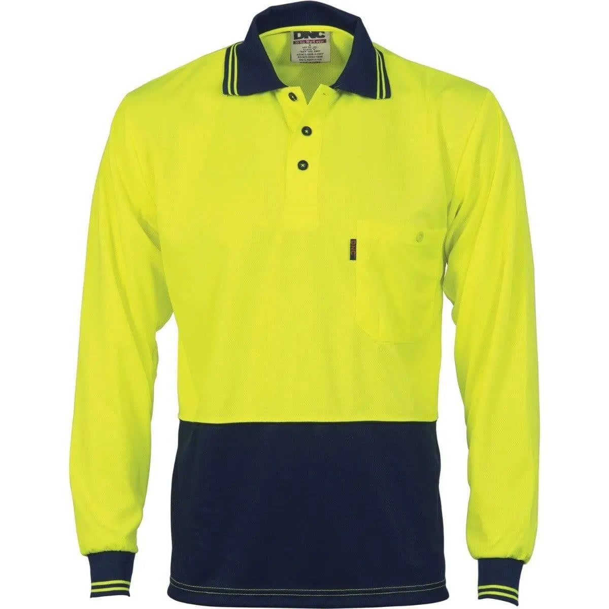 Dnc Workwear Hi-vis Two Tone Cool Breathe Long Sleeve Polo Shirt - 3813 Metro Workwear.