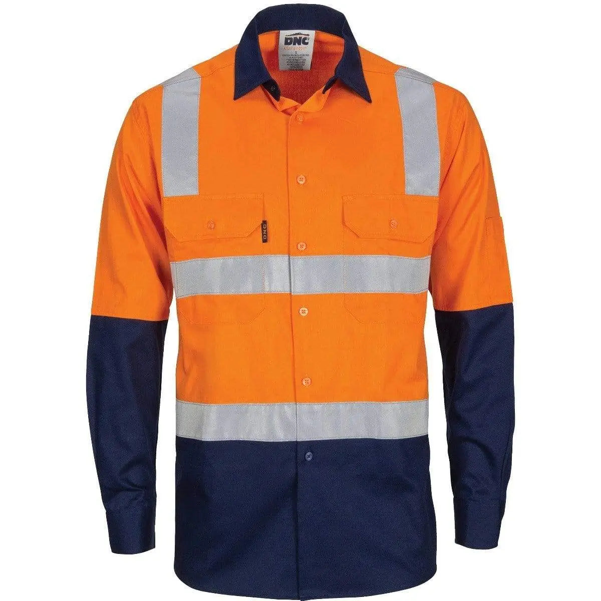 Dnc Workwear Hi-vis Two-tone Cool-breeze Long Sleeve Cotton Shirt With Hoop & Shoulder Csr Reflective Tape - 3747 Metro Workwear.