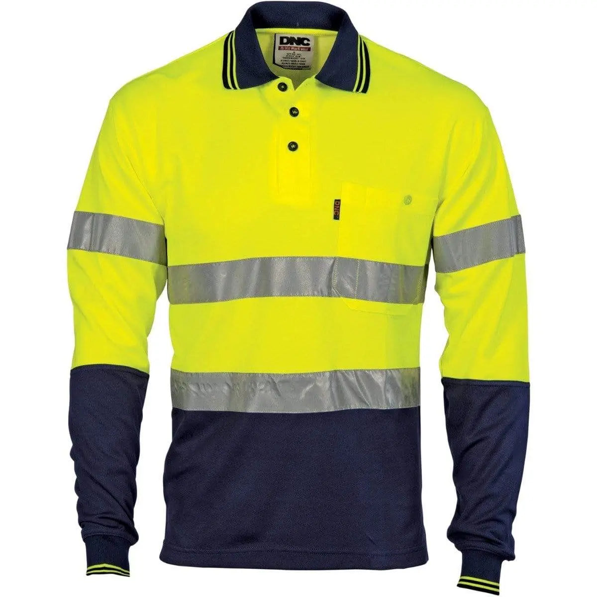 Dnc Workwear Hi-vis Two Tone Cotton Back Long Sleeve Polo With Generic Reflective Tape - 3718 Metro Workwear.