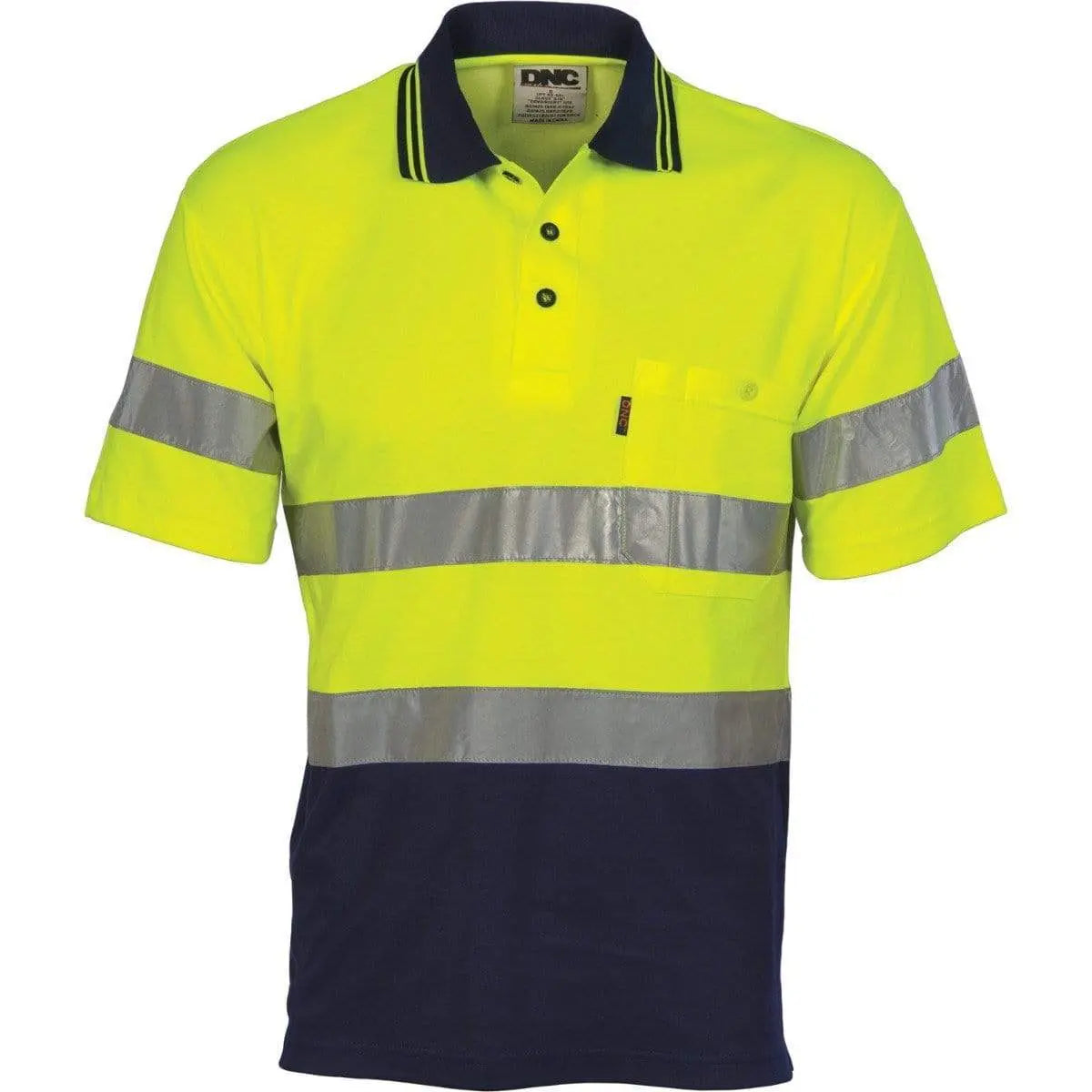 Dnc Workwear Hi-vis Two-tone Cotton Back Short Sleeve Polo With Generic Reflective Tape - 3717 Metro Workwear.