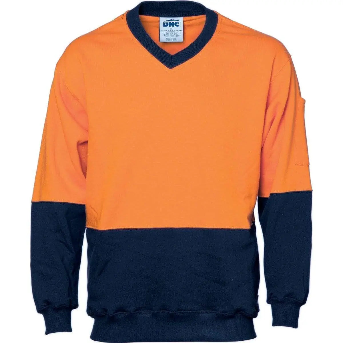 Dnc Workwear Hi-vis Two-tone Cotton Fleecy V-neck Sweatshirt - 3922 Metro Workwear.