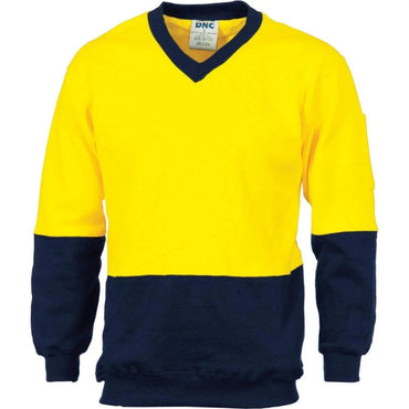 Dnc Workwear Hi-vis Two-tone Cotton Fleecy V-neck Sweatshirt - 3922 Metro Workwear.