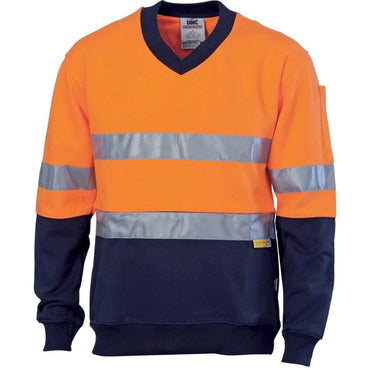Dnc Workwear Hi-vis Two-tone Cotton Fleecy V-neck Sweatshirt With 3m R/tape - 3924 Metro Workwear.