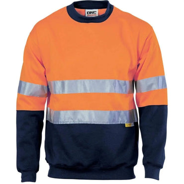 Dnc Workwear Hi-vis Two-tone Fleecy Crew-neck Sweatshirt (Sloppy Joe) With 3m R/tape - 3824 Metro Workwear.
