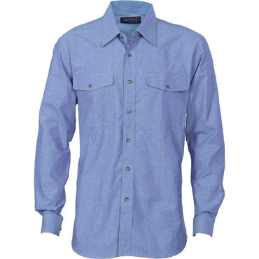 Dnc Workwear Men’s Cotton Chambray Long Sleeve Twin Flap Pocket Shirt - 4104 Metro Workwear.