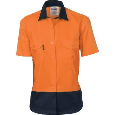 Dnc Workwear Short Sleeve Women’s Hi-vis 2-tone Cool-Breeze Cotton Shirt 3939