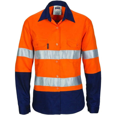 Dnc Workwear Women’s Hi-vis Cool-breeze Long Sleeve Cotton Shirt With Csr Reflective Tape - 3786