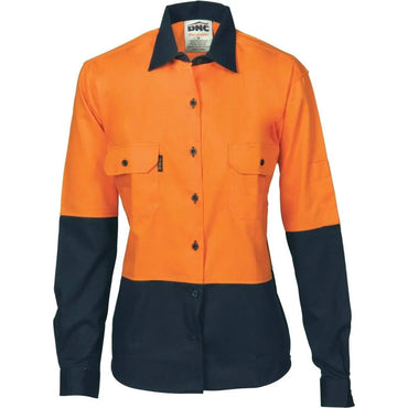 Dnc Workwear Women’s Hi Vis Two-tone Cotton Drill Long Sleeve Shirt - 3932 Metro Workwear.
