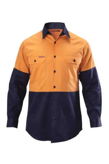 Hard Yakka Hi-visibility Two Tone Cotton Drill Shirt Long Sleeve Y07982 Metro Workwear.