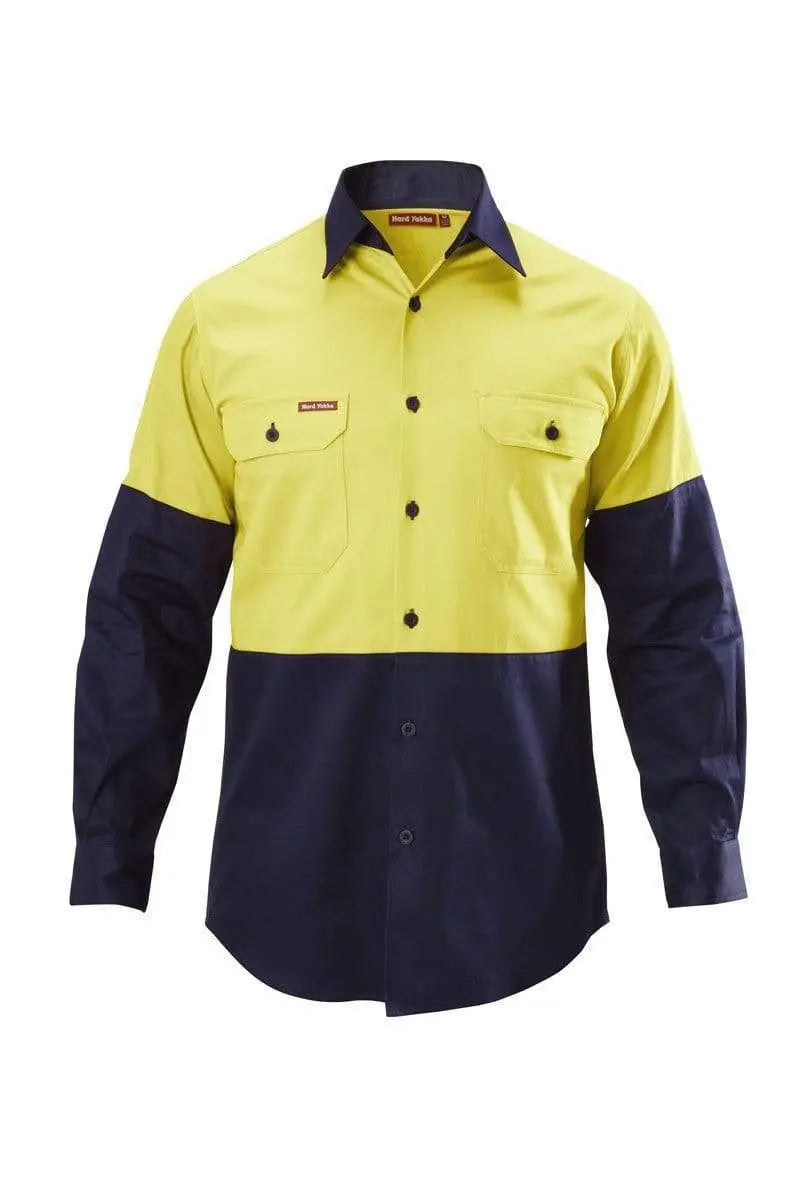 Hard Yakka Hi-visibility Two Tone Cotton Drill Shirt Long Sleeve Y07982 Metro Workwear.