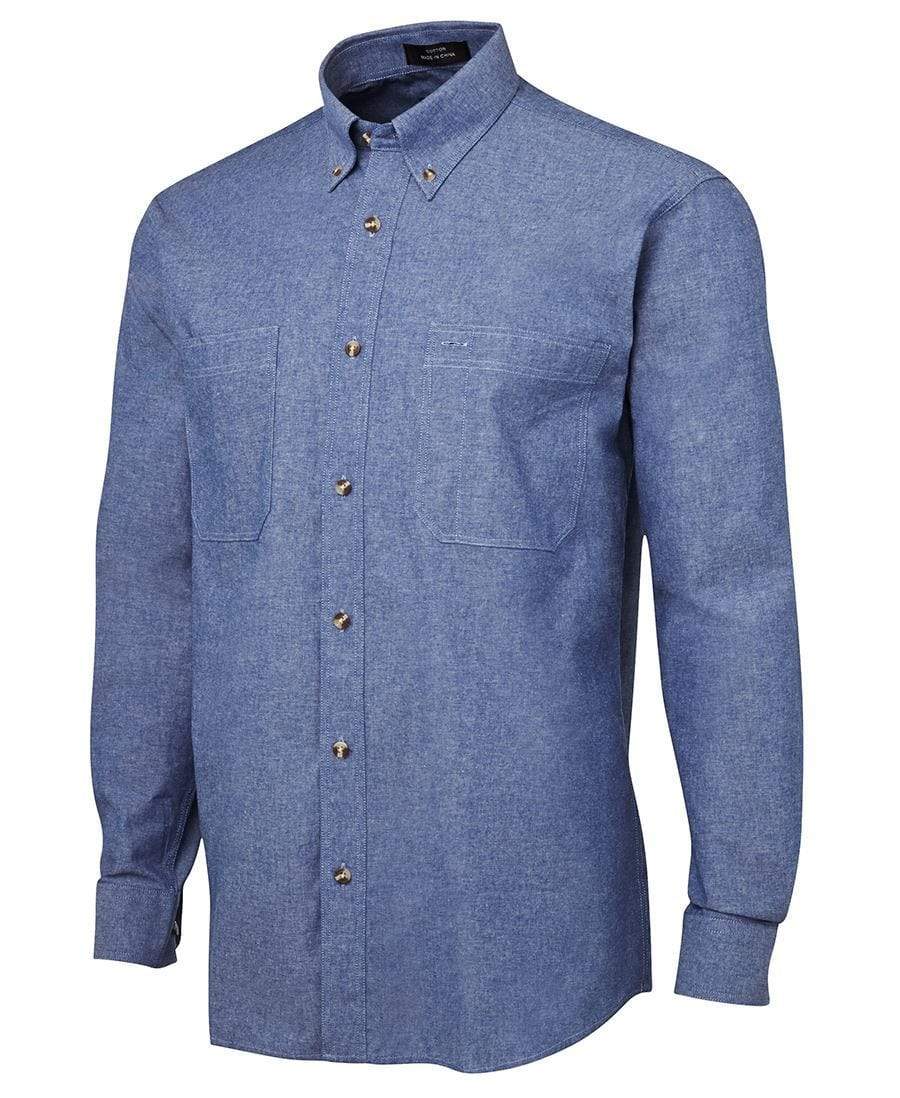 JB'S Long Sleeve Cotton Chambray Shirt Blue Stitch 4CUL Metro Workwear.