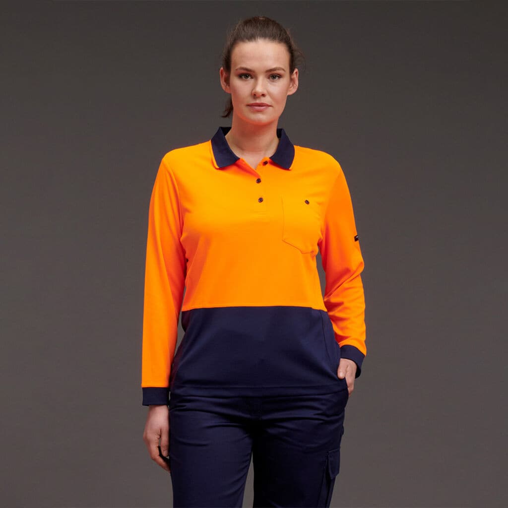 KingGee Women's HyperFreeze Spliced Long Sleeve Work Polo Shirt K44730 Metro Workwear.