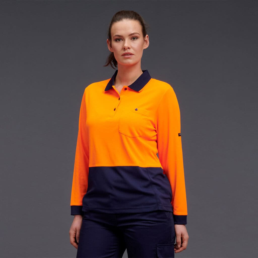 KingGee Women's HyperFreeze Spliced Long Sleeve Work Polo Shirt K44730 Metro Workwear.