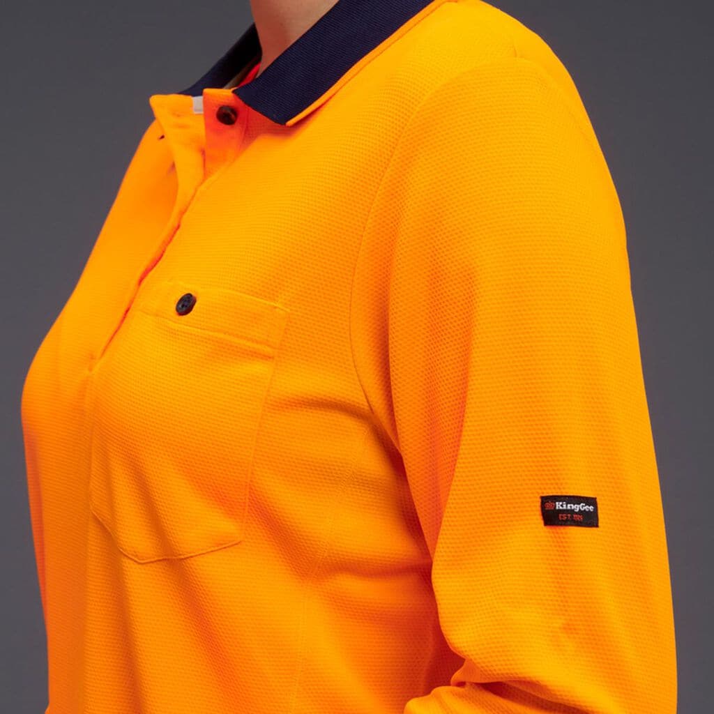 KingGee Women's HyperFreeze Spliced Long Sleeve Work Polo Shirt K44730 Metro Workwear.