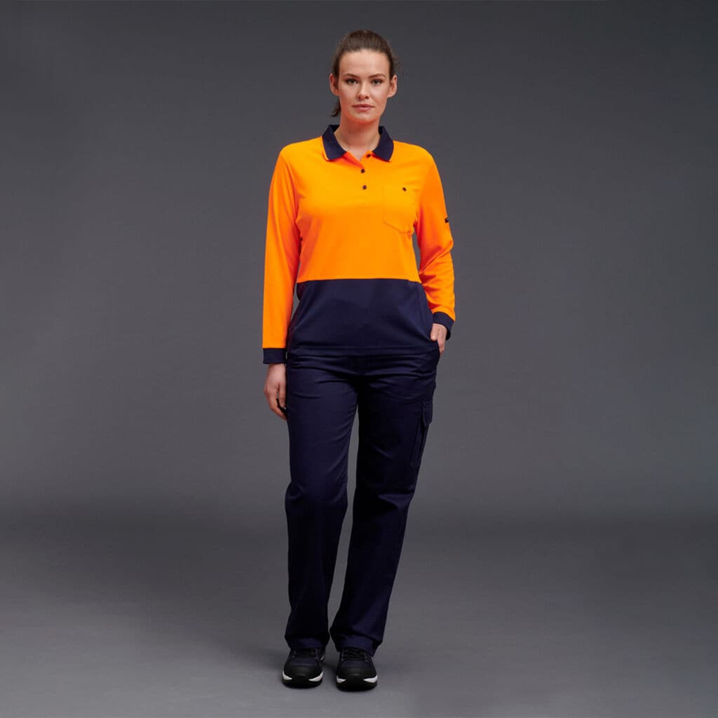 KingGee Women's HyperFreeze Spliced Long Sleeve Work Polo Shirt K44730 Metro Workwear.