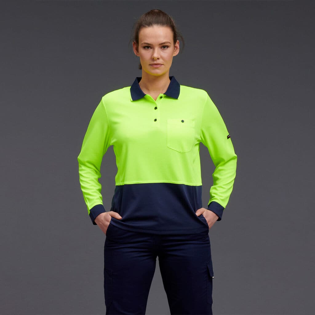 KingGee Women's HyperFreeze Spliced Long Sleeve Work Polo Shirt K44730 Metro Workwear.