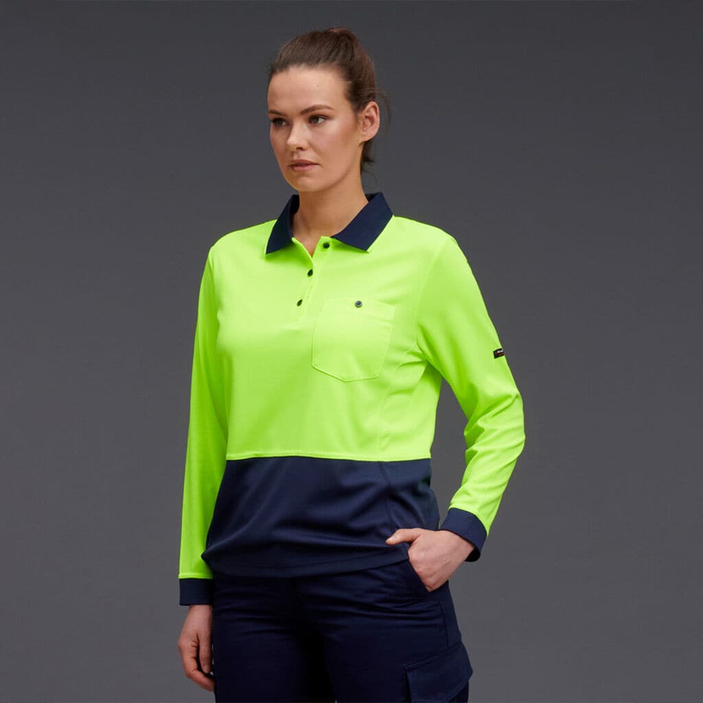 KingGee Women's HyperFreeze Spliced Long Sleeve Work Polo Shirt K44730 Metro Workwear.