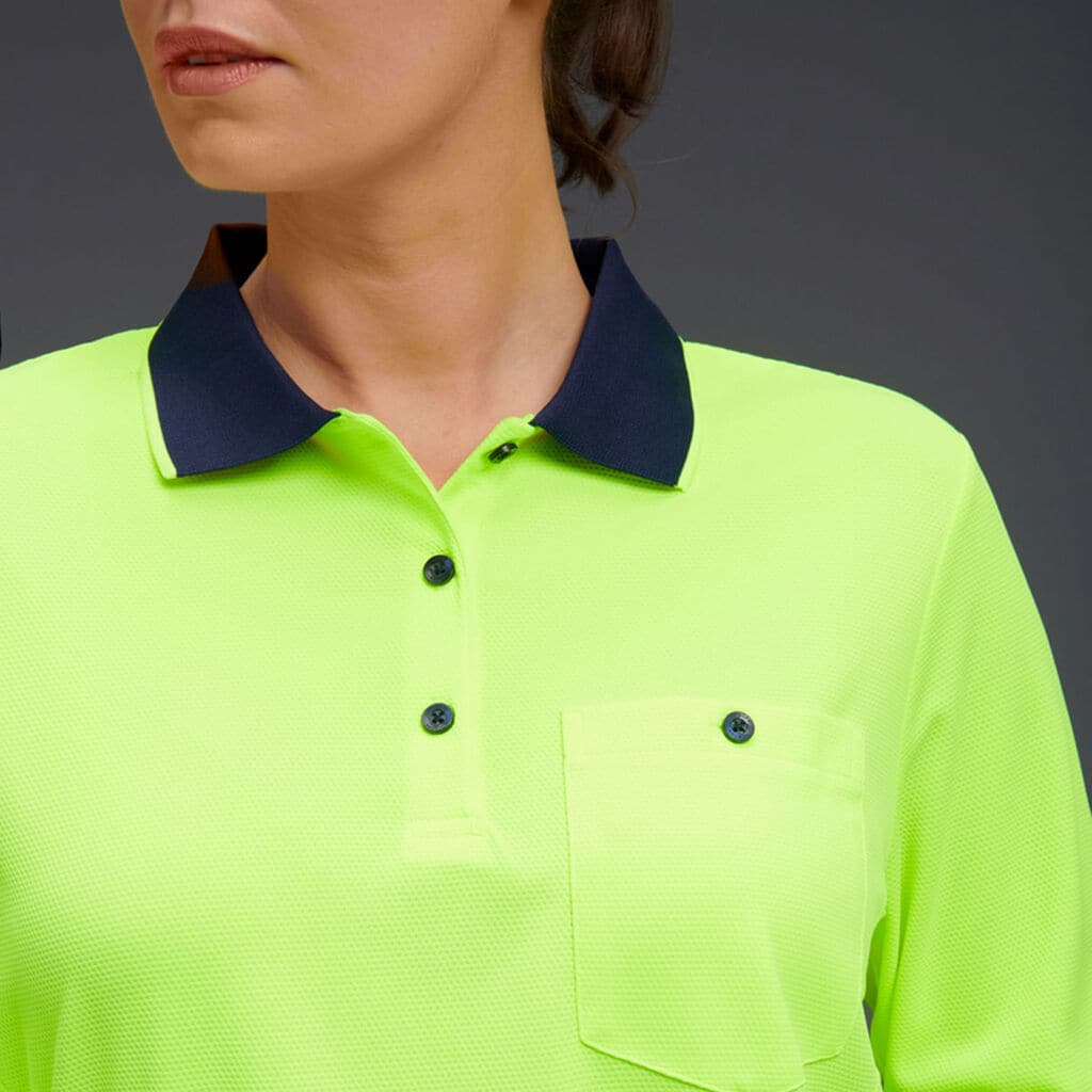 KingGee Women's HyperFreeze Spliced Long Sleeve Work Polo Shirt K44730 Metro Workwear.