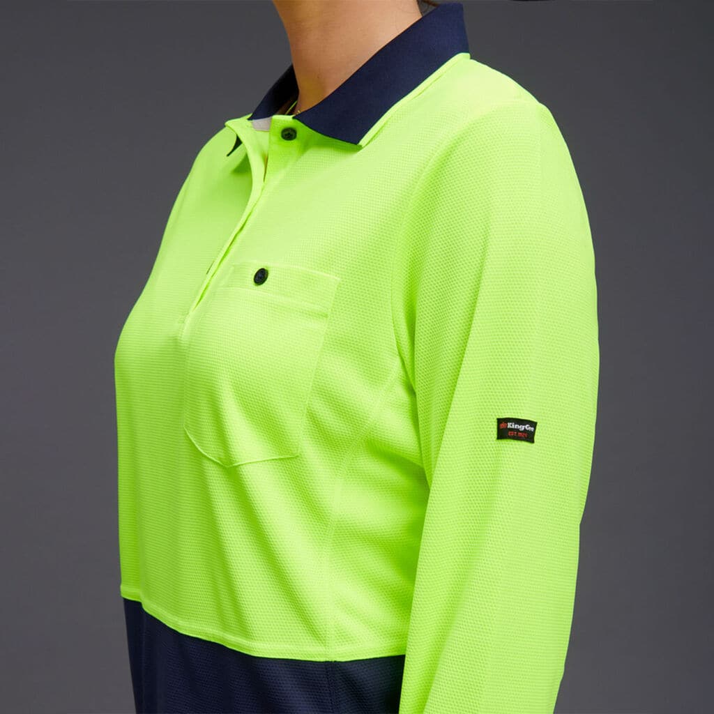 KingGee Women's HyperFreeze Spliced Long Sleeve Work Polo Shirt K44730 Metro Workwear.