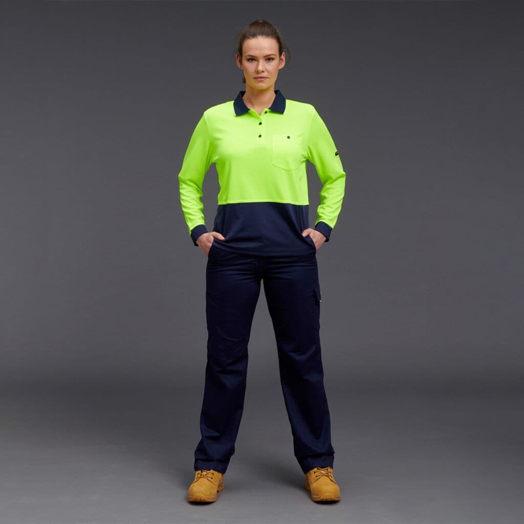 KingGee Women's HyperFreeze Spliced Long Sleeve Work Polo Shirt K44730 Metro Workwear.