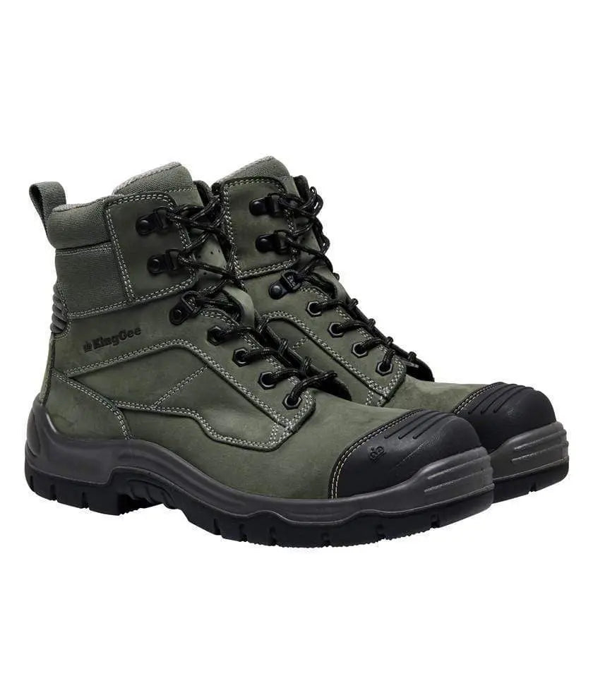 KingGee Phoenix 6CZ EH Side Zip Khaki Safety Boor K27990 Metro Workwear.