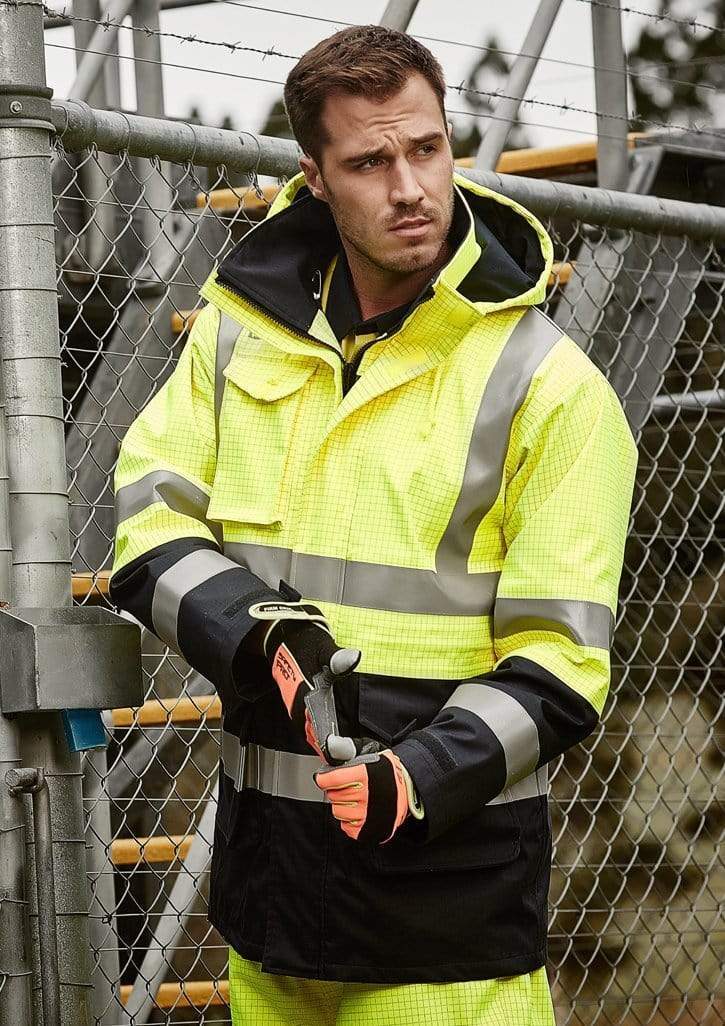 SYZMIK men's FR ARC rated anti-static waterproof jacket ZJ900 Metro Workwear.