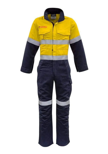 SYZMIK men's orange flame hrc-2 hoop taped spliced overall ZC525 Metro Workwear.