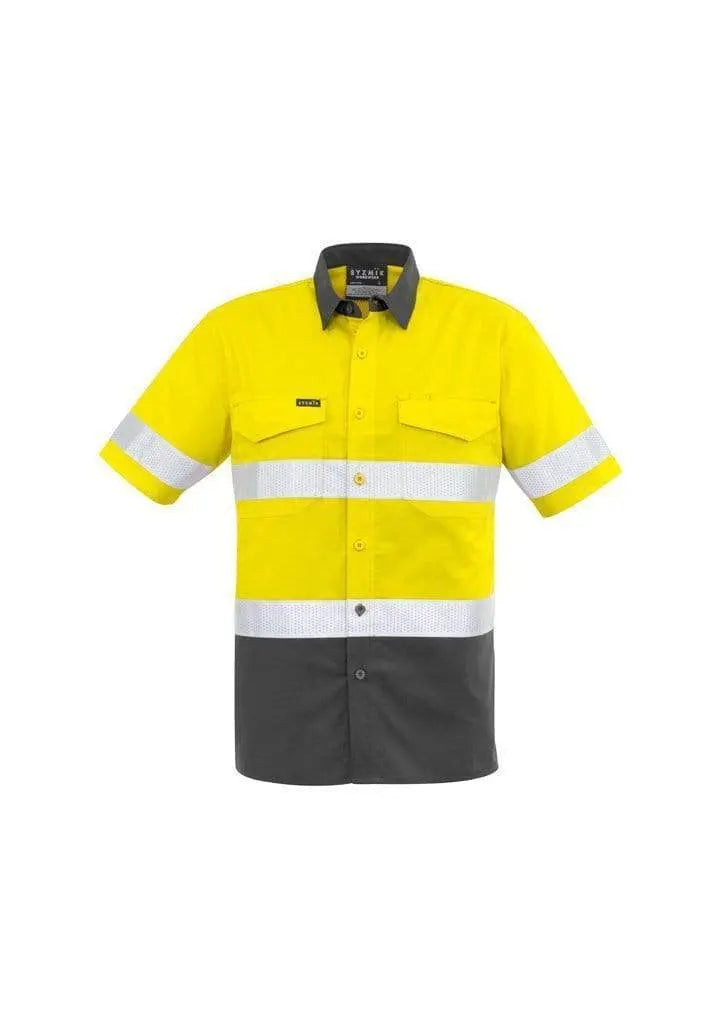 SYZMIK Men’s Rugged Cooling Taped Hi-Vis Spliced S/S Shirt ZW835 Metro Workwear.