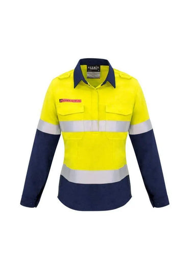 SYZMIK FR Women’s Closed Front Hoop Taped Spliced Shirt ZW131 Metro Workwear.