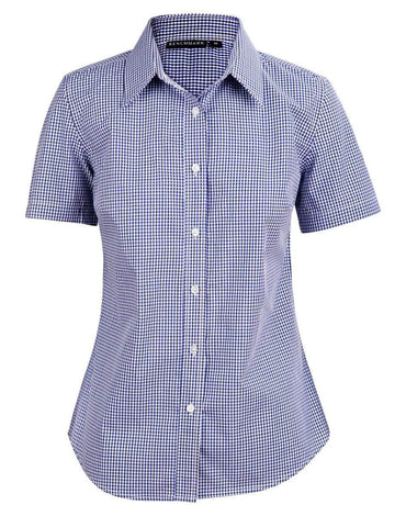 Winning Spirit Ladies’ Two Tone Gingham Short Sleeve Shirt M8320 Metro Workwear.