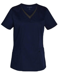 Winning Spirit Ladies V-neck Contrast Trim Scrubs Top M7660 Metro Workwear.