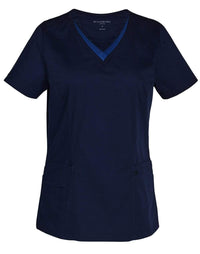 Winning Spirit Ladies V-neck Contrast Trim Scrubs Top M7660 Metro Workwear.