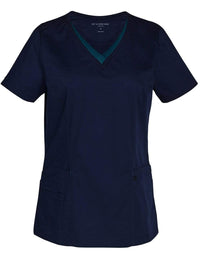 Winning Spirit Ladies V-neck Contrast Trim Scrubs Top M7660 Metro Workwear.