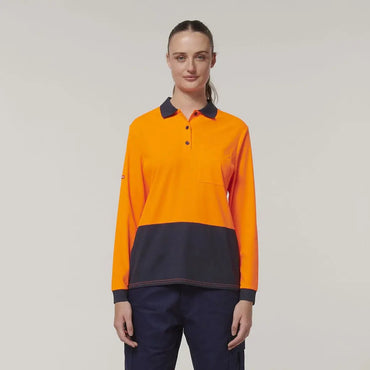Hard Yakka Women's Long Sleeve Hi Vis Polo Shirt Y08603 Metro Workwear.