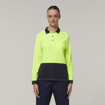 Hard Yakka Women's Long Sleeve Hi Vis Polo Shirt Y08603 Metro Workwear.