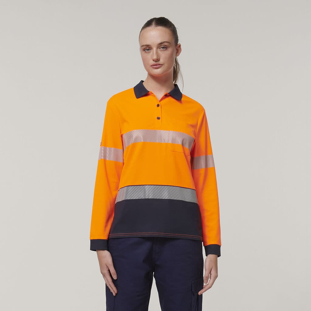 Hard Yakka Women's Long Sleeve Hi Vis Taped Polo Shirt Y08604 Metro Workwear.