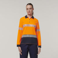 Hard Yakka Women's Long Sleeve Hi Vis Taped Polo Shirt Y08604 Metro Workwear.