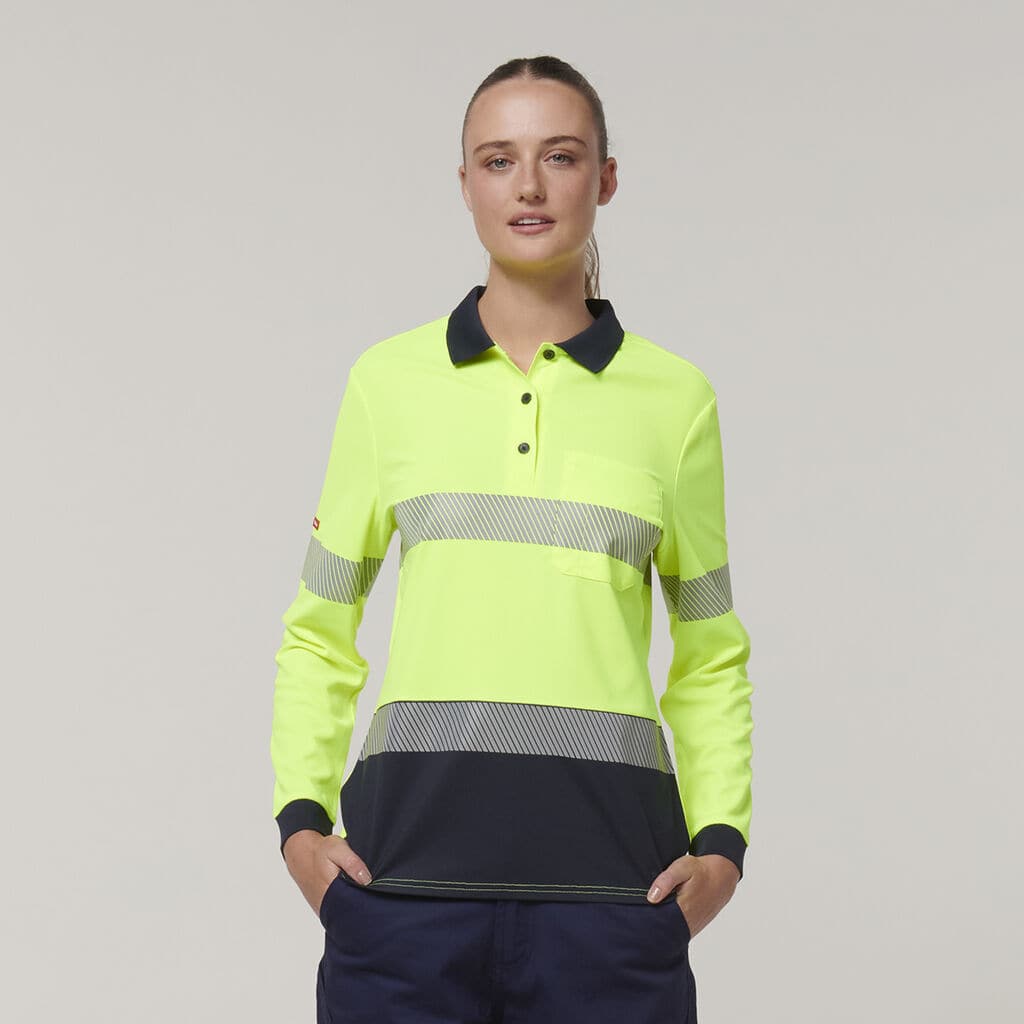 Hard Yakka Women's Long Sleeve Hi Vis Taped Polo Shirt Y08604 Metro Workwear.