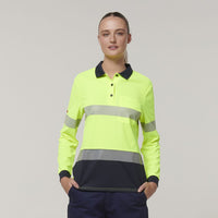 Hard Yakka Women's Long Sleeve Hi Vis Taped Polo Shirt Y08604 Metro Workwear.