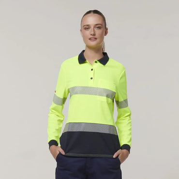 Hard Yakka Women's Long Sleeve Hi Vis Taped Polo Shirt Y08604