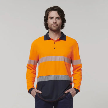 Hard Yakka Men's Long Sleeve Taped Polo Shirt Y19619 Metro Workwear.