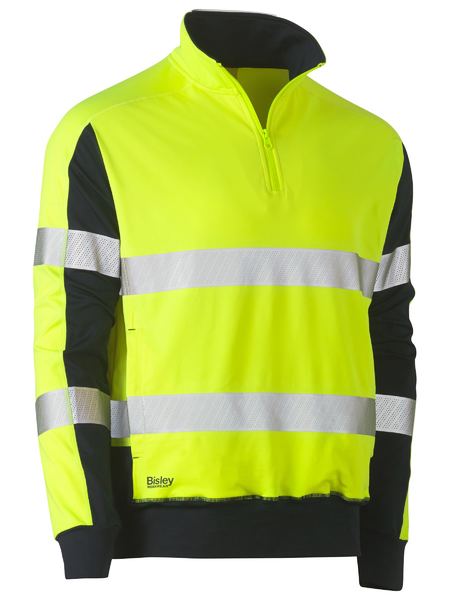 Bisley Taped Two Tone Hi Vis Contrast Stretchy 1/4 Zip Pullover BK6817T