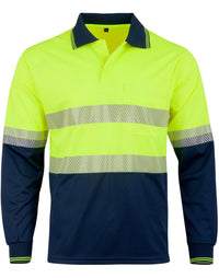 Unisex Cool Dry Segmented Tapes Hi Vis Long Sleeve Polo Shirt SW86