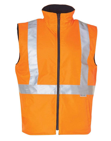 Australian Industrial Wear Work Wear Fluoro Orange/Reflective Silver/Navy / 2XS HI-VIS REVERSIBLE safety vest with 3m tapes sw19a