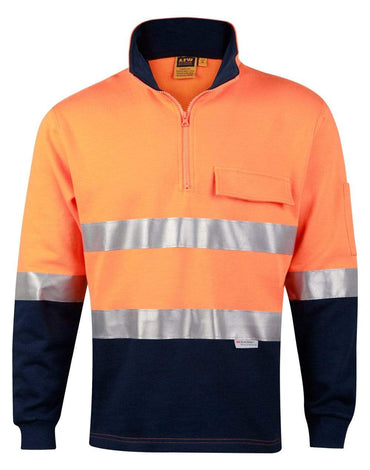 Australian Industrial Wear Work Wear Fluoro Orange/Navy / S HI-VIS TWO TONE COTTON FLEECE SWEAT SW48