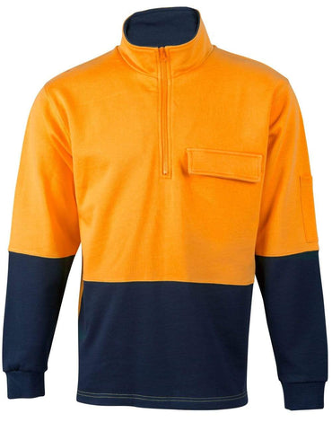 Australian Industrial Wear Work Wear Fluoro Orange/Navy / S HI-VIS TWO TONE COTTON FLEECY SWEAT SW47