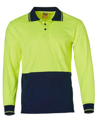 Australian Industrial Wear Work Wear Fluoro Yellow/Navy / S High Visibility Long Sleeve Polo SW05TD